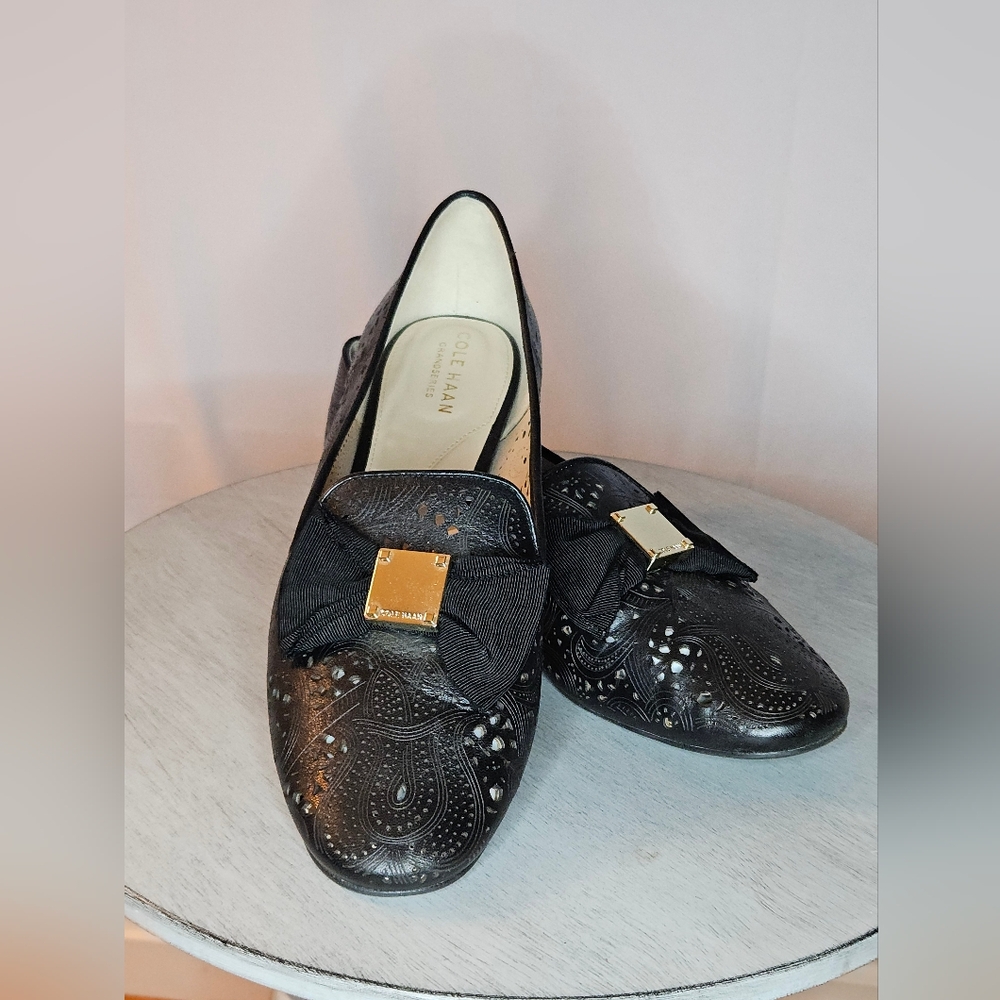 Cole Haan Black Loafers with Gold Accent